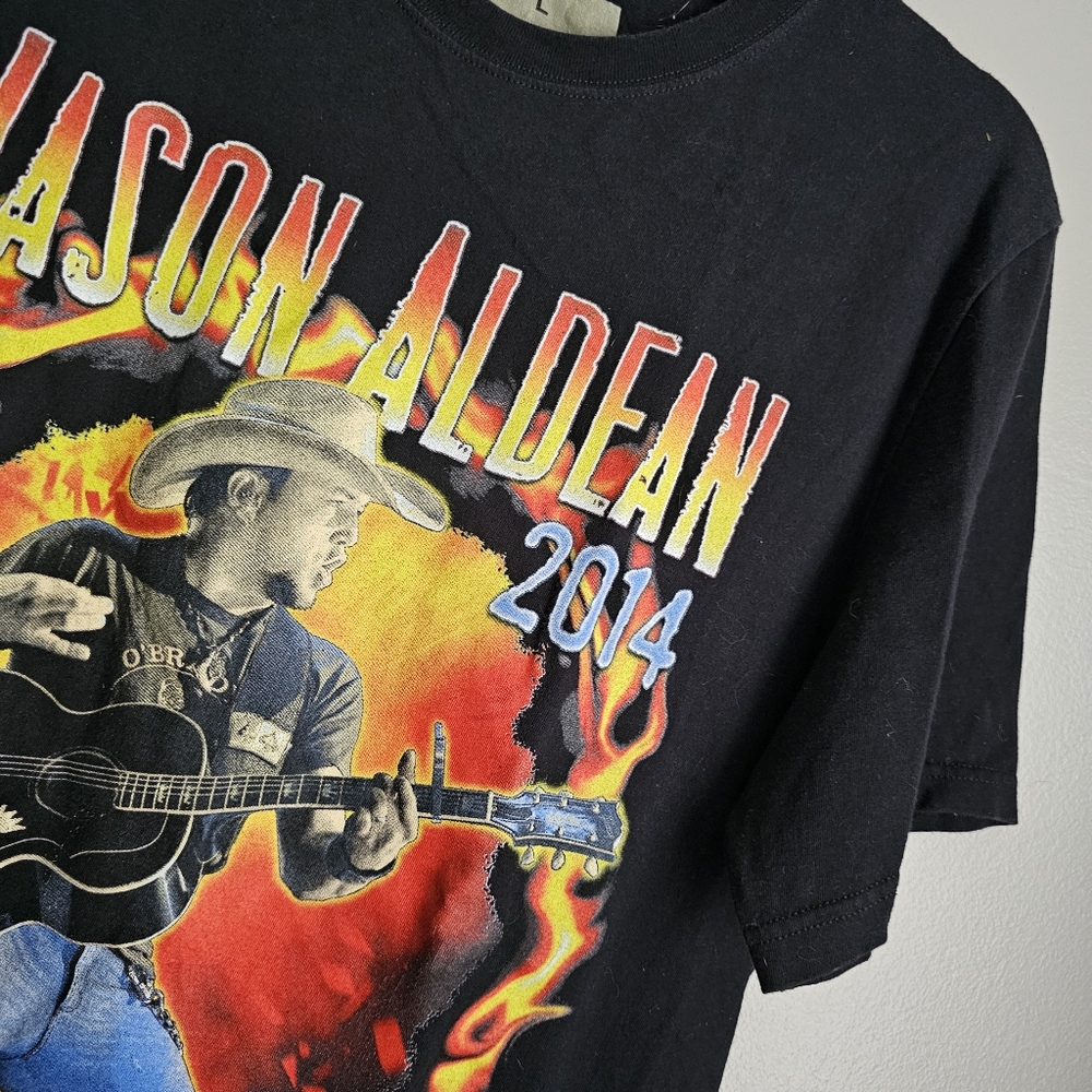 Jerzees Mens Large Black T Shirt Jason Aldean 2014 Burn It Down Country Concert